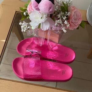 Pink Glitter Slide Sandals